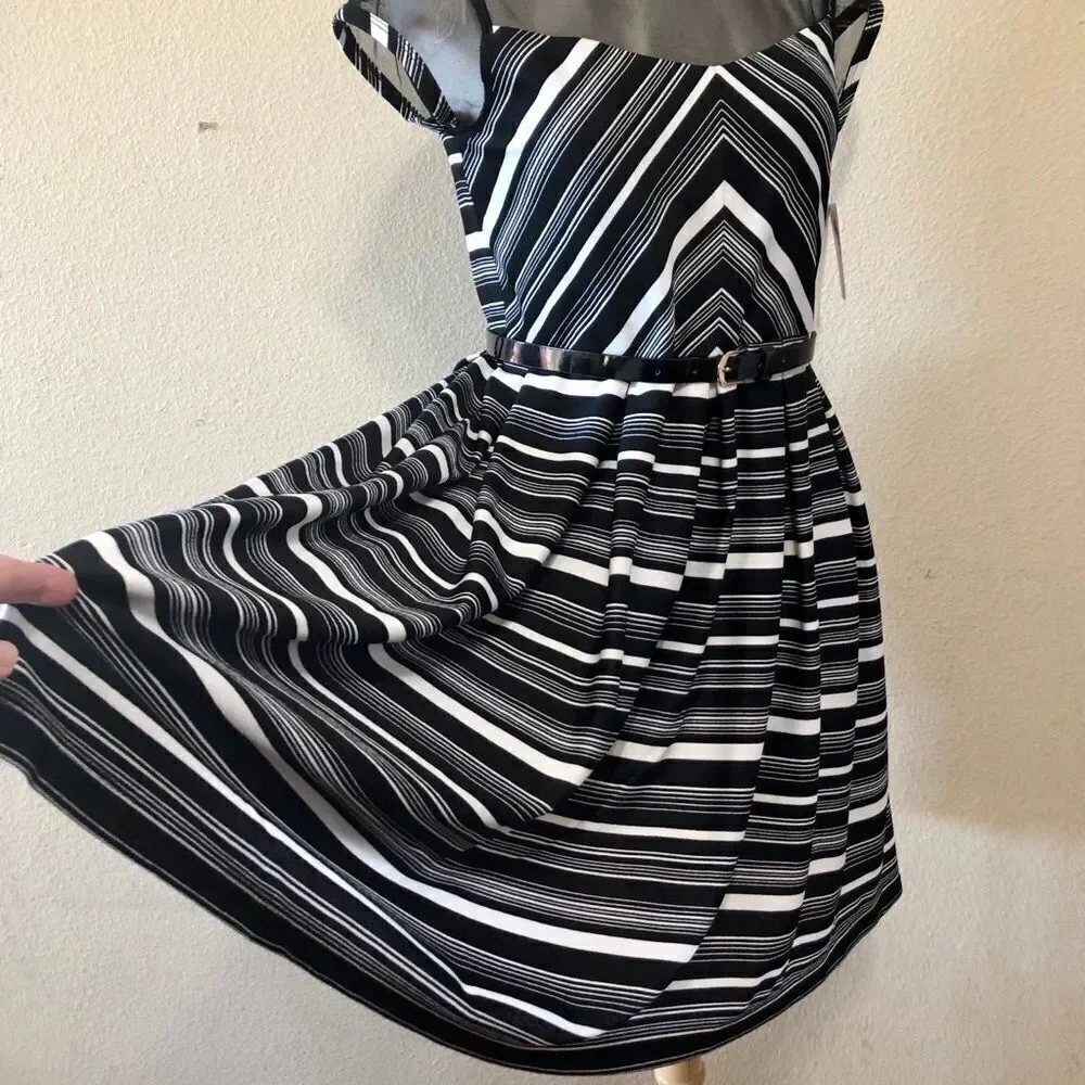 Iris & Ivy Pleated Scuba Stripe Dress (Big Girls)